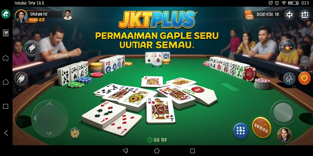 Screenshot utama JKTPLUS menampilkan gameplay Gaple yang seru.