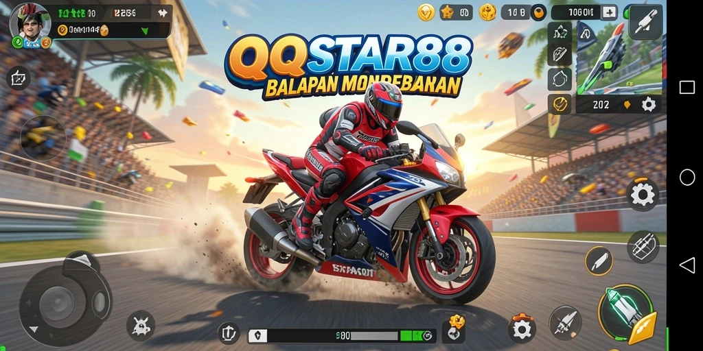 Gameplay seru dan mendebarkan dari QQSTAR88 saat balapan motor.
