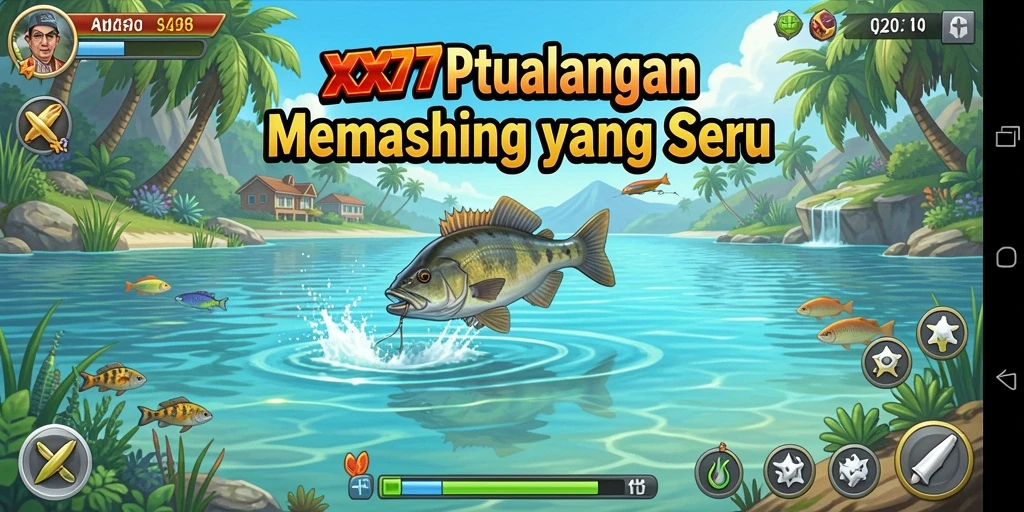 Screenshot gameplay XXX777 yang menunjukkan aksi memancing seru.
