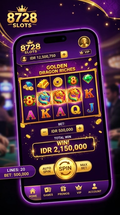 Tampilan utama aplikasi 8728slots yang menarik dan mudah dinavigasi.